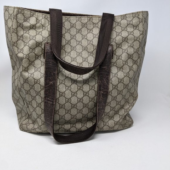 GUCCI PVC Beige & Dark Brown Two Pocket Tote Bag - Picture 5 of 16